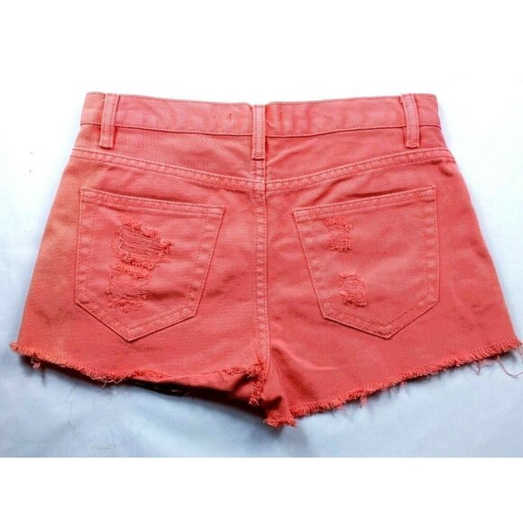 Forever 21 Orange Studded Raw Hem Jean Shorts Size 26 - Picture 4 of 6